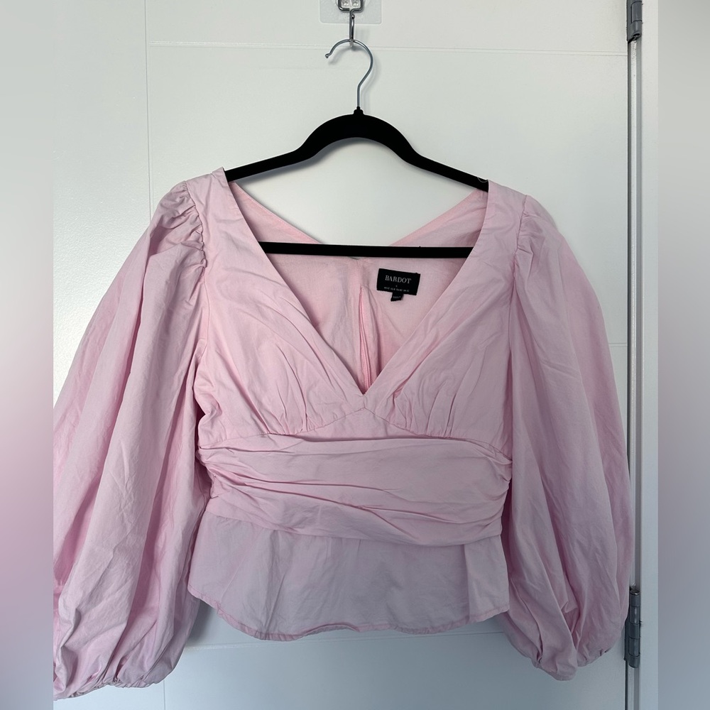 Anthropologie Bardot Blush Pink Balloon Sleeve Blouse – Chic & Romantic
